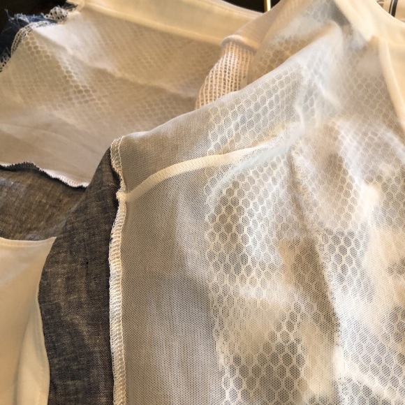 Piccadilly White and Blue Jean Cutout Design with Net Sleeves Jacket - Picture 11 of 11